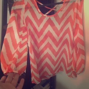 Flowing Coral and White Blouse